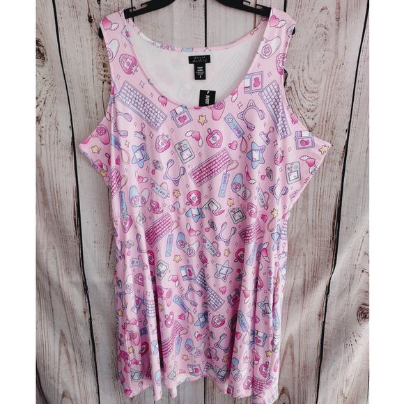 Sweet Society x Hot Topic NEW Kawaii Gamer Pastel Pink Tank Dress 3X Plus Size - Picture 4 of 9